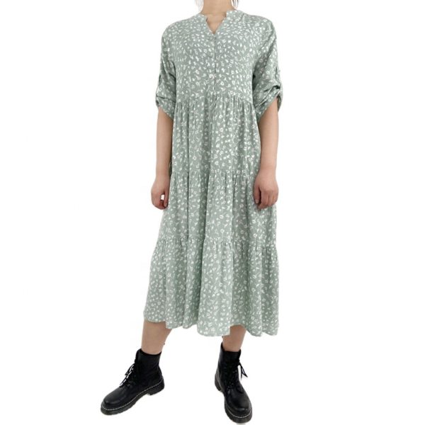 Soft Handle Three-Quarter Sleeve Casual Floral Dress